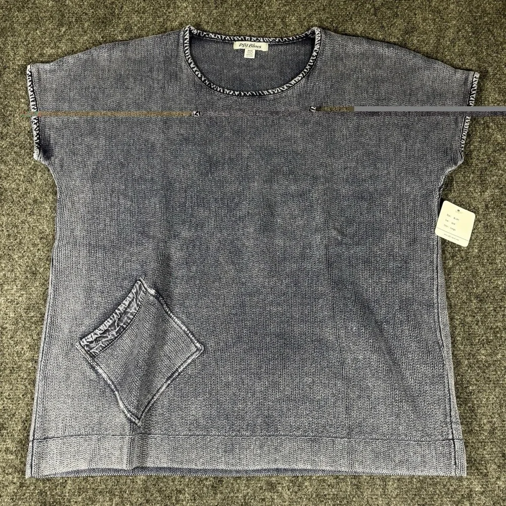 PBJ Blues Knit Top Womens Medium Indigo Ramie Cotton Short Sleeve BL381 New